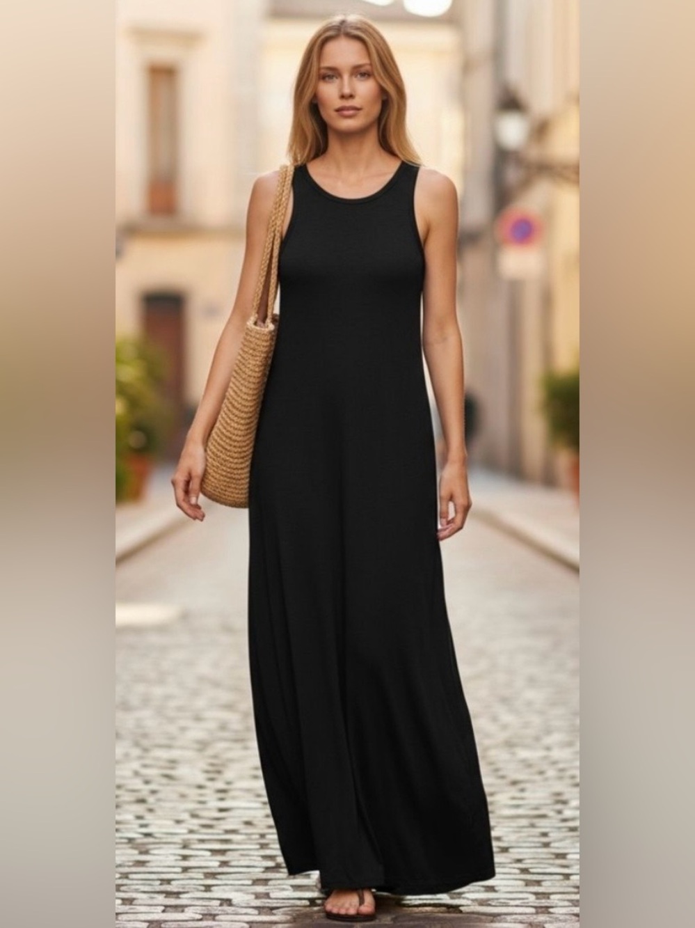 J. Crew Vintage Cotton Black Sleeveless Maxi Dress Minimalist Women’s Size Large